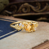 Fashion-Forward Hexagon Cut Natural Citrine Engagement Ring - 4-Prong Nature-Inspired Design